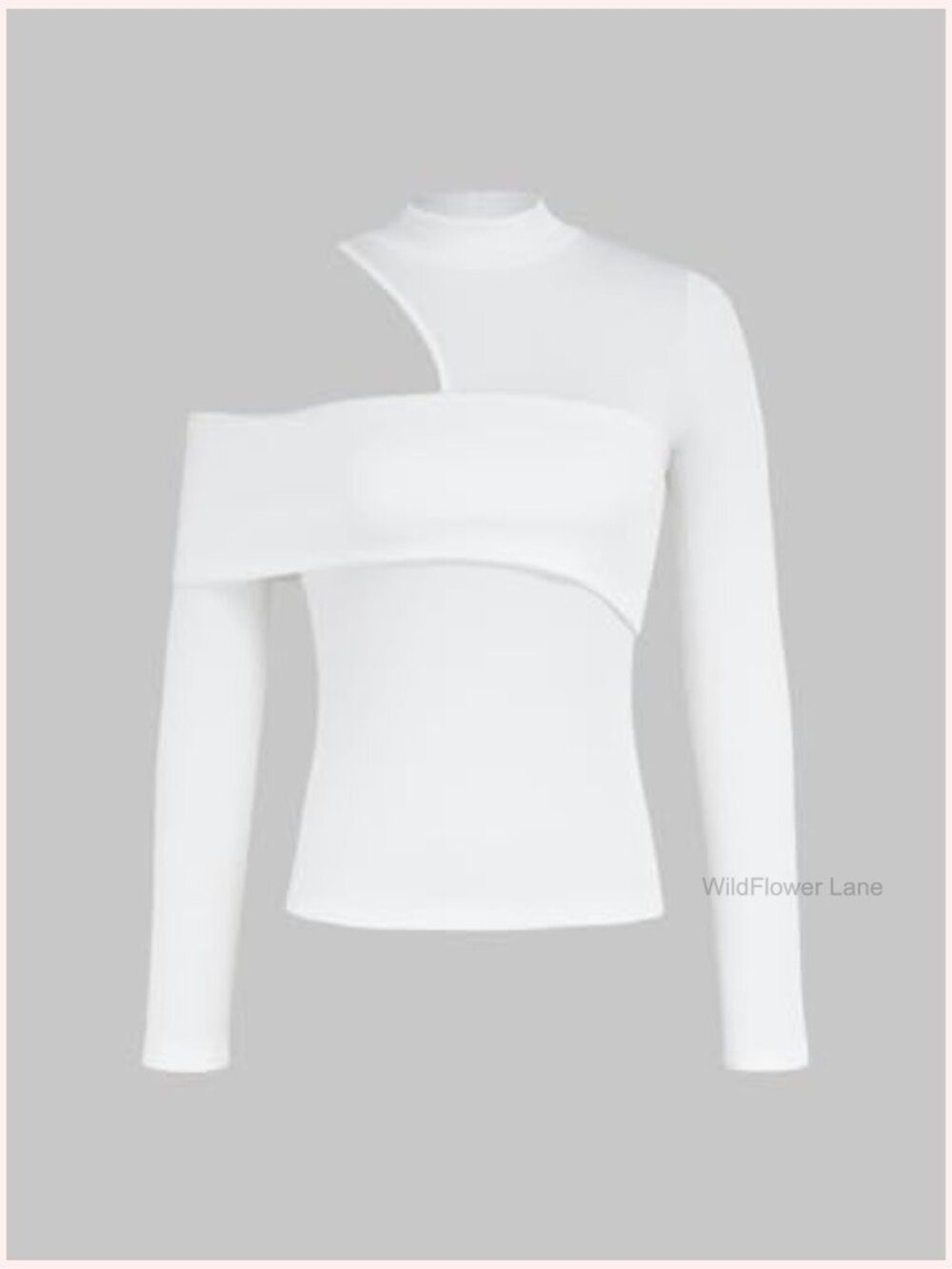 Asymmetrical Cold Shoulder Mock Neck Long Sleeve Cut Out Tee Top - Picture 4 of 4